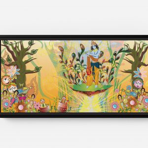 Krishna Descended on Them in the Forest Long Horizontal Matte Framed Canvas Wall Art