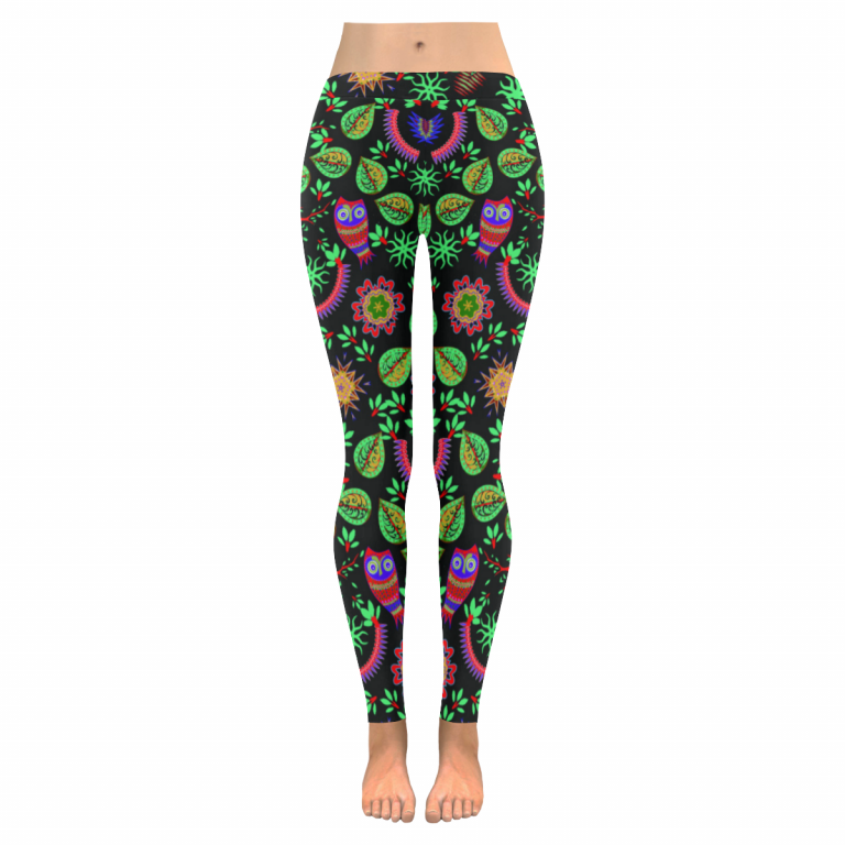 Owl on Black Wider Print Low Rise Leggings – BollyDoll