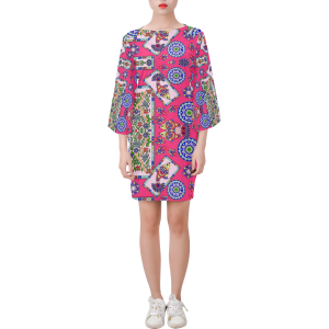 Fish Frame Coral Pattern Bell Sleeve Dress