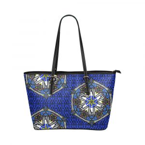 Blue Geo Border Space Fish Leather Tote Bag