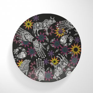 Hand and Animal Collage on Black Dinnerware Plate