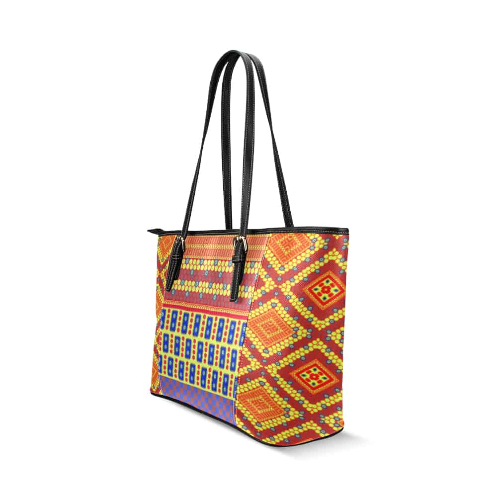 Indian Bubble Orange Squares Leather Tote Bag – BollyDoll